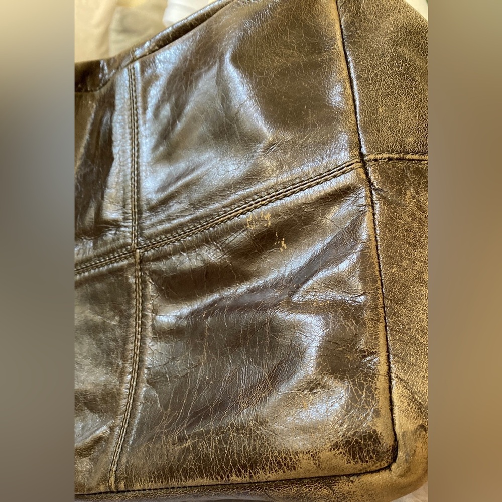 Francesco Biasia Large Distressed Leather Satchel Crossbody Olive Green - Picture 6 of 9